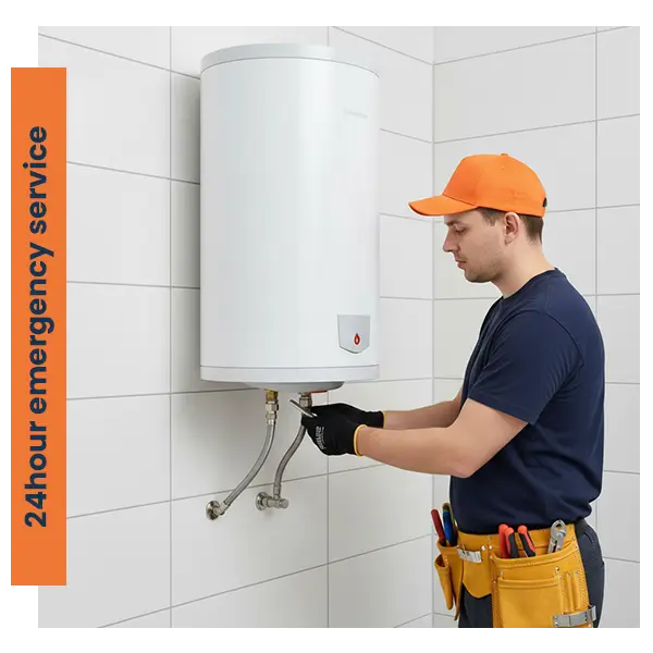 Plumber inspects electric water heater